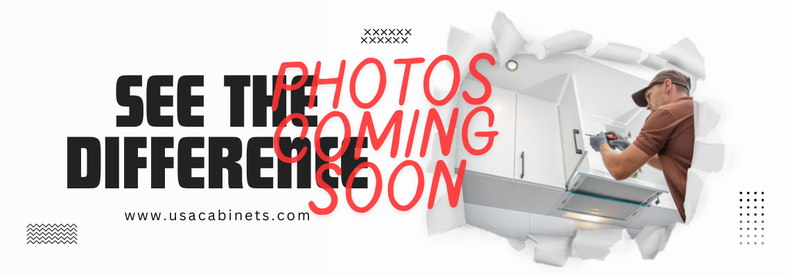 An image of a man screwing in the door handle of a cabinet, along with text that reads "Photos coming soon".