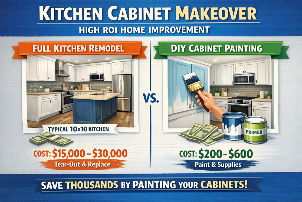 Painting your kitchen cabinets is widely considered the highest ROI home improvement project you can undertake