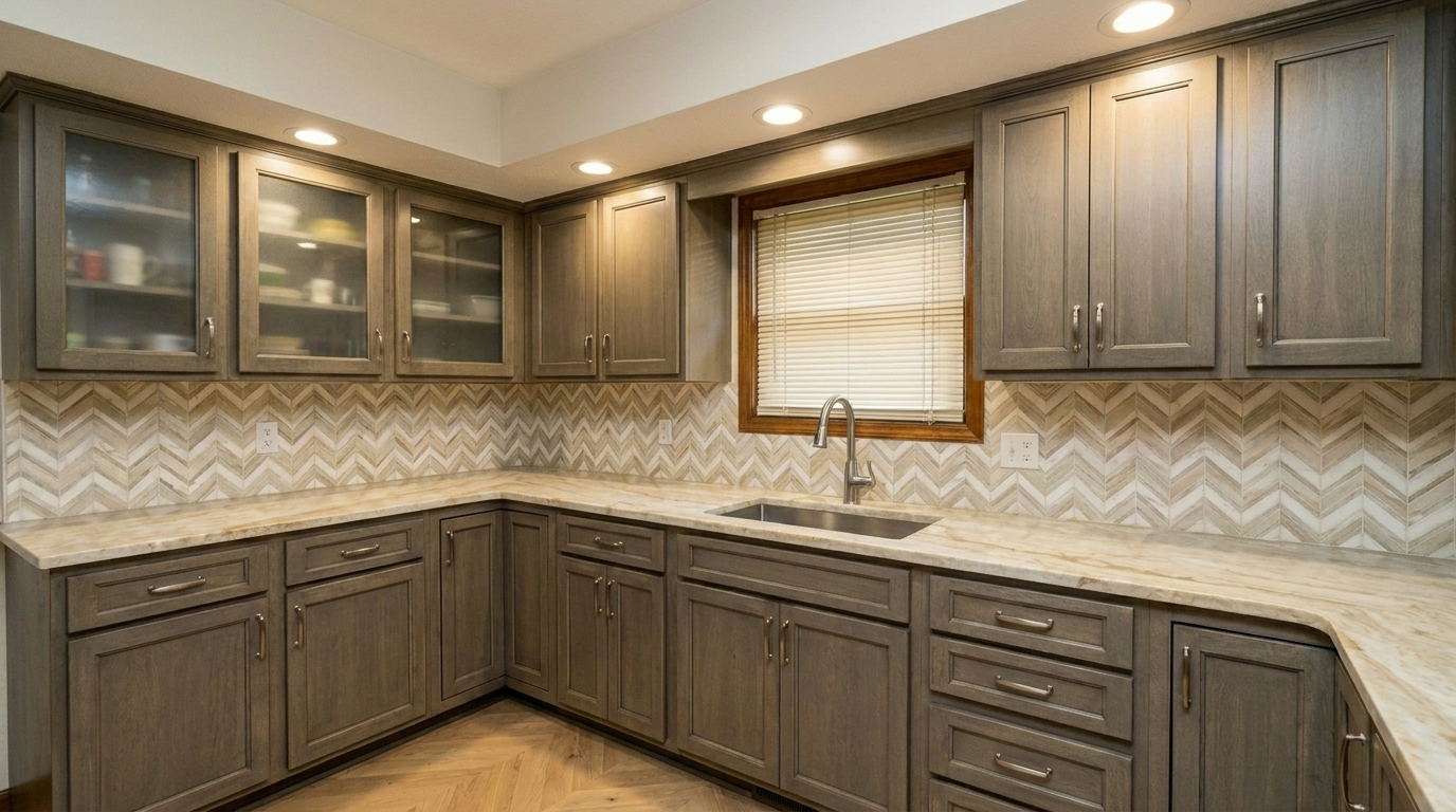 Picture of a kitchen after a renovation with Haven Ember cabinets