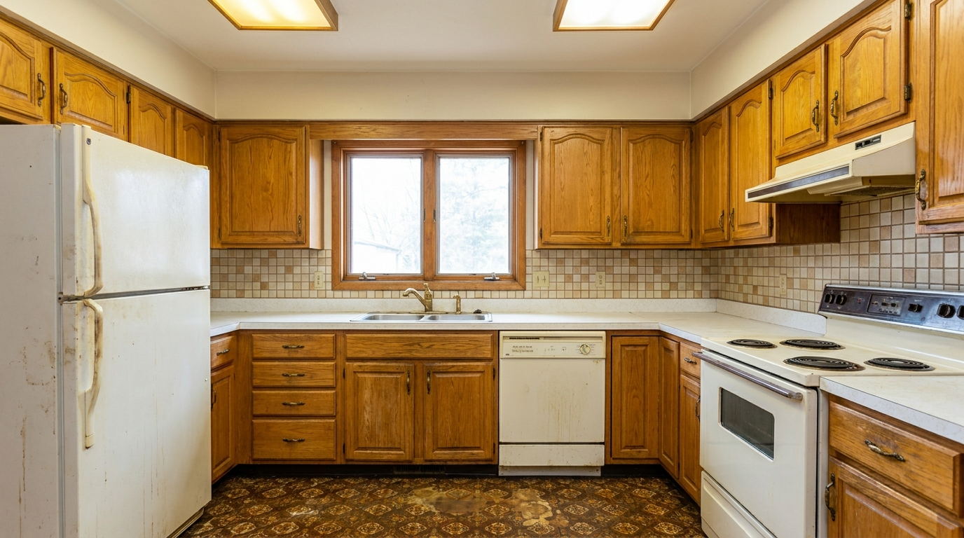 Picture of a kitchen before a renovation with Maple Alabaster cabinets