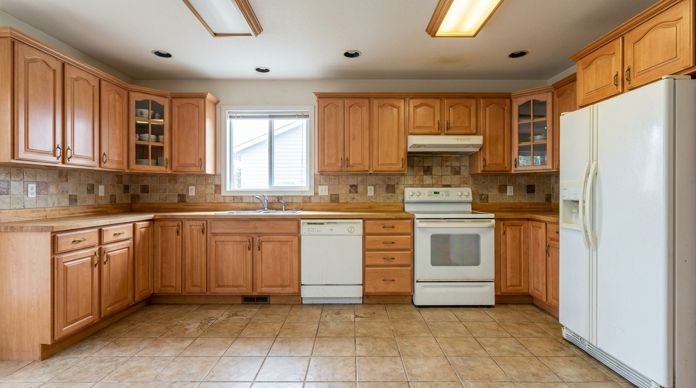 Picture of a kitchen before a renovation with Maple Black cabinets