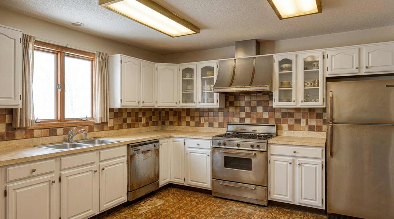 Picture of a kitchen before a renovation with Chestnut Oak cabinets