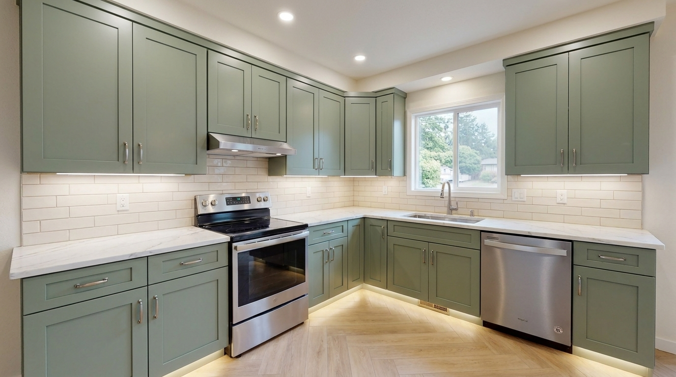Picture of a kitchen after a renovation with Maple Forest cabinets