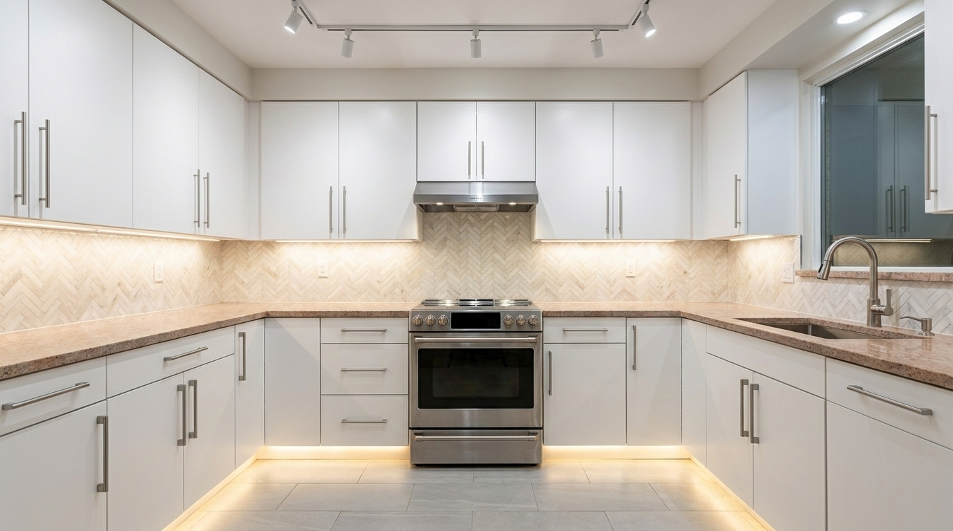 Picture of a kitchen after a renovation with Palermo Gloss cabinets