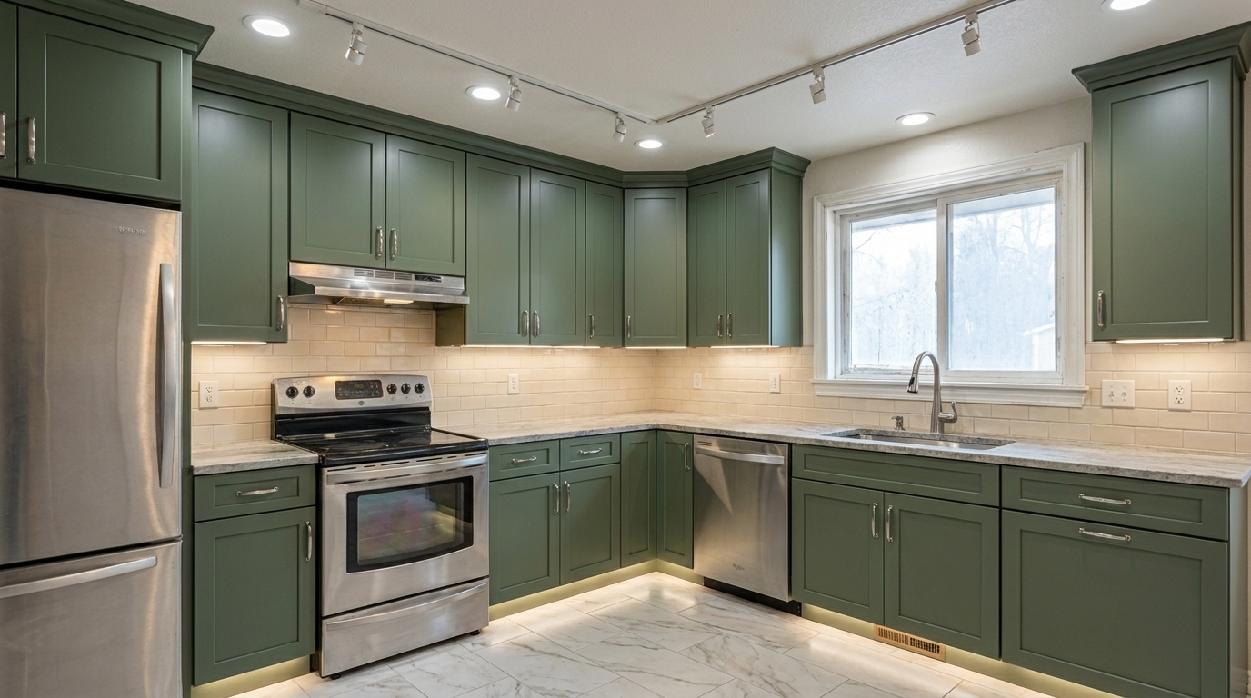 Picture of a kitchen after a renovation with Shaker Ivy cabinets