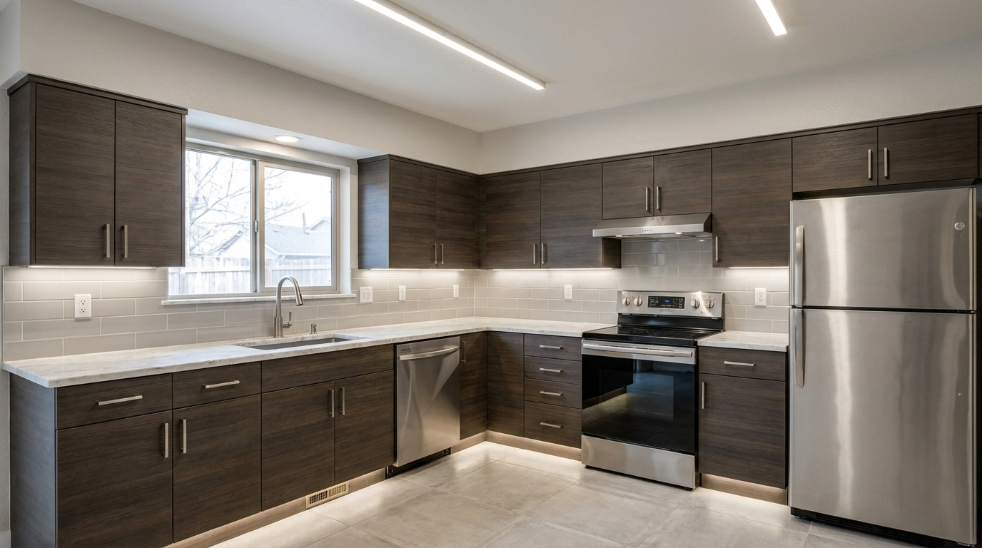 Picture of a kitchen after a renovation with Torino Dark cabinets
