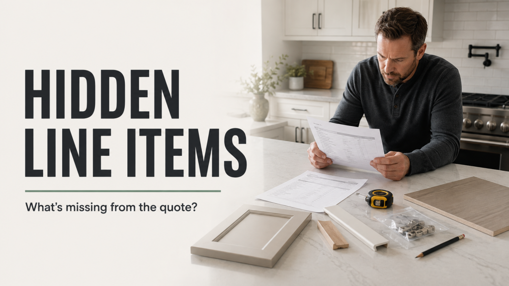 What items are commonly missing from a cabinet quote that increase total landed cost?