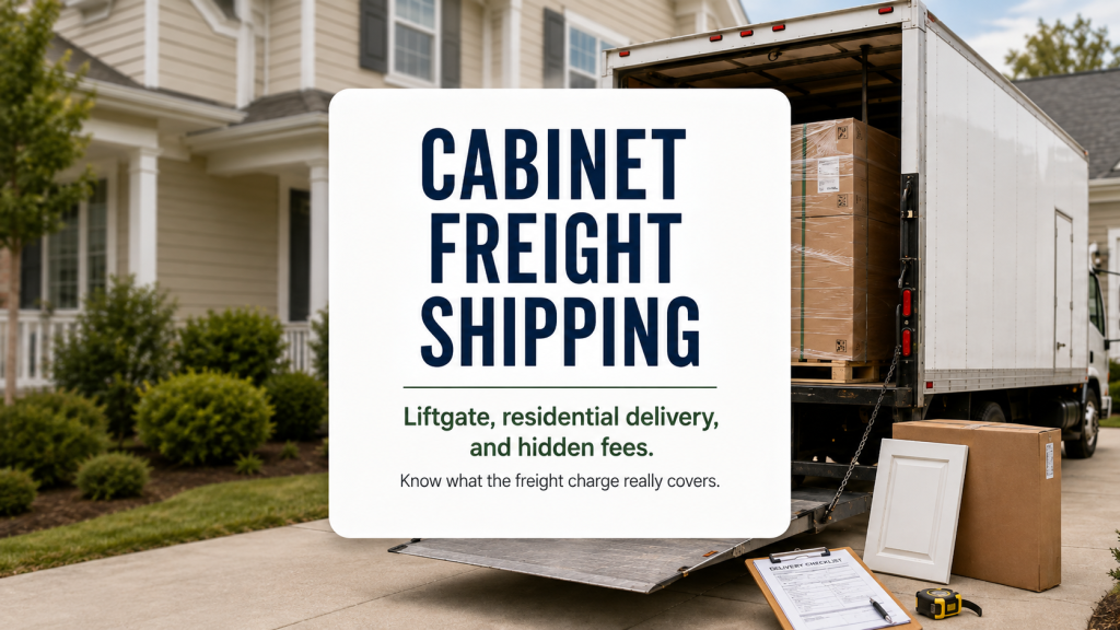 What does cabinet freight shipping cost include (liftgate, residential delivery, and damage risk)?