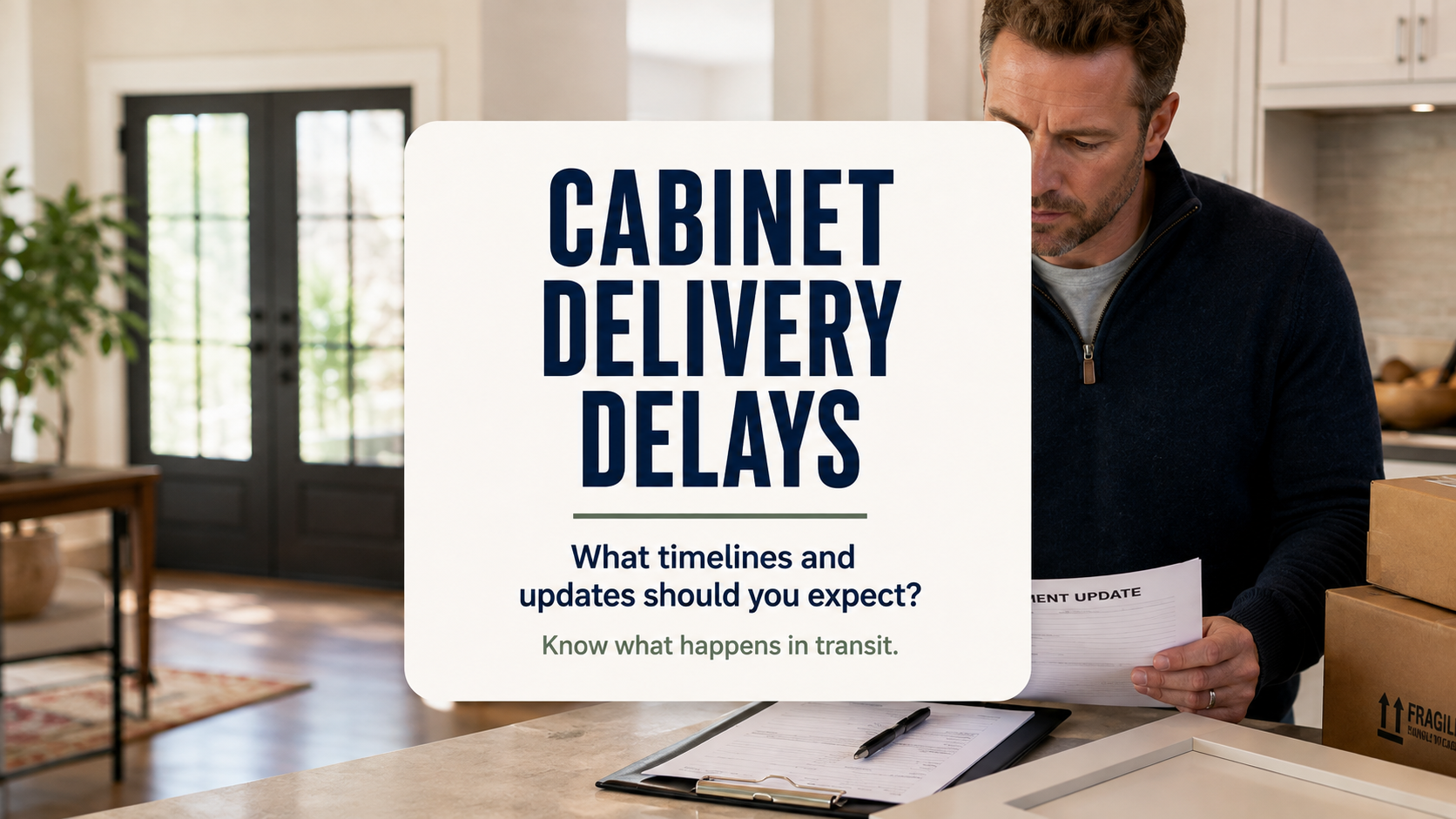 If my cabinets are delayed in transit, what delivery timelines and communication should I expect?
